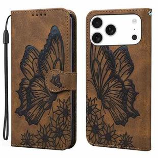 For iPhone 17 Pro Retro Skin Feel Butterflies Embossing Horizontal Flip Leather Phone Case(Brown)