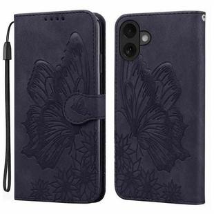 For iPhone 17 Retro Skin Feel Butterflies Embossing Horizontal Flip Leather Phone Case(Black)