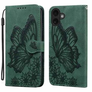For iPhone 17 Retro Skin Feel Butterflies Embossing Horizontal Flip Leather Phone Case(Green)