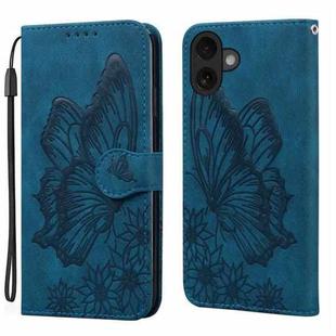 For iPhone 17 Retro Skin Feel Butterflies Embossing Horizontal Flip Leather Phone Case(Blue)