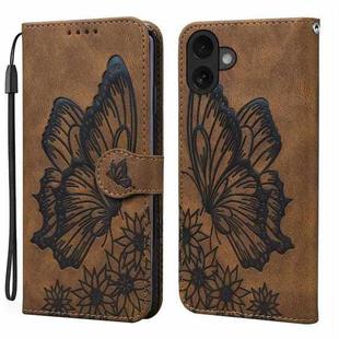For iPhone 17 Retro Skin Feel Butterflies Embossing Horizontal Flip Leather Phone Case(Brown)