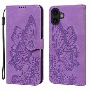 For iPhone 17 Retro Skin Feel Butterflies Embossing Horizontal Flip Leather Phone Case(Purple)