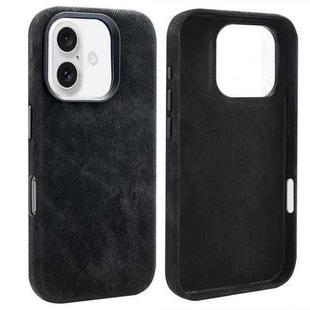 For iPhone 16 VIETAO Retro Denim Texture PU Leather MagSafe Phone Case(Black)
