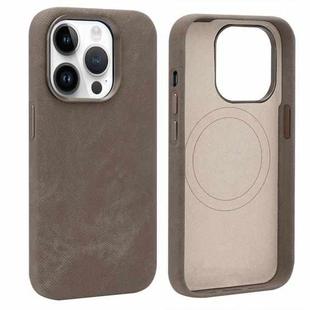 For iPhone 14 Pro VIETAO Retro Denim Texture PU Leather MagSafe Phone Case(Brown)