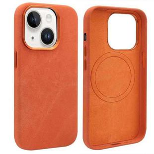 For iPhone 13 VIETAO Retro Denim Texture PU Leather MagSafe Phone Case(Orange)