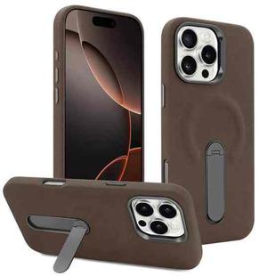 For iPhone 16 Pro Max VIETAO Suede MagSafe PU Leather Phone Case with Holder(Coffee Brown)