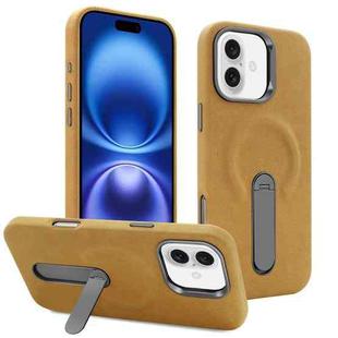 For iPhone 16 VIETAO Suede MagSafe PU Leather Phone Case with Holder(Light Brown)
