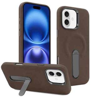 For iPhone 16 VIETAO Suede MagSafe PU Leather Phone Case with Holder(Coffee Brown)