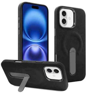 For iPhone 16 VIETAO Suede MagSafe PU Leather Phone Case with Holder(Black)