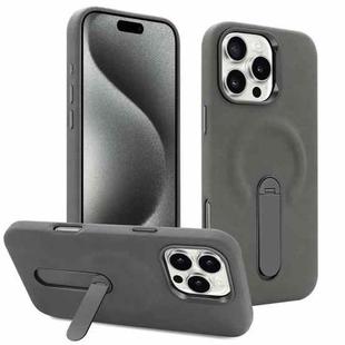For iPhone 15 Pro Max VIETAO Suede MagSafe PU Leather Phone Case with Holder(Dark Grey)