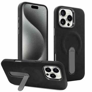 For iPhone 15 Pro VIETAO Suede MagSafe PU Leather Phone Case with Holder(Black)