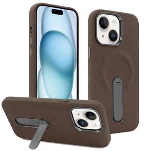 For iPhone 15 VIETAO Suede MagSafe PU Leather Phone Case with Holder(Coffee Brown)