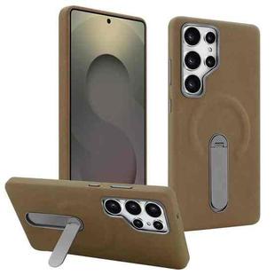 For Samsung Galaxy S25 Ultra 5G VIETAO Suede MagSafe PU Leather Phone Case with Holder(Dark Brown)