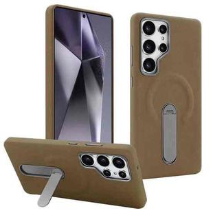 For Samsung Galaxy S24 Ultra 5G VIETAO Suede MagSafe PU Leather Phone Case with Holder(Dark Brown)