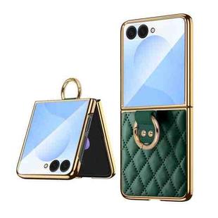 For Samsung Galaxy Z Flip7 VIETAO Diamond Pattern Metal Ring PU Leather Phone Case(Dark Green)
