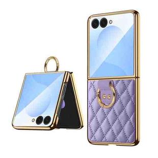 For Samsung Galaxy Z Flip7 VIETAO Diamond Pattern Metal Ring PU Leather Phone Case(Purple)