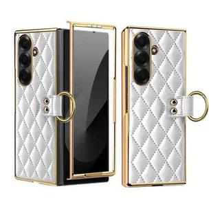 For Samsung Galaxy Z Fold7 VIETAO Diamond Pattern Metal Ring PU Leather Phone Case(White)