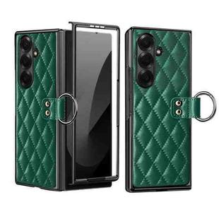 For Samsung Galaxy Z Fold7 VIETAO Diamond Pattern Metal Ring PU Leather Phone Case(Dark Green)