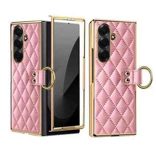 For Samsung Galaxy Z Fold7 VIETAO Diamond Pattern Metal Ring PU Leather Phone Case(Pink)