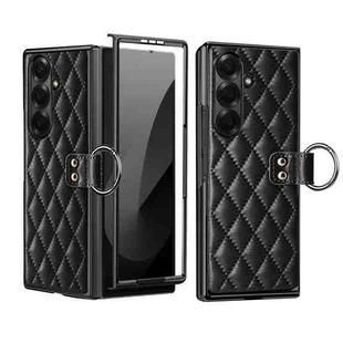 For Samsung Galaxy Z Fold7 VIETAO Diamond Pattern Metal Ring PU Leather Phone Case(Black)
