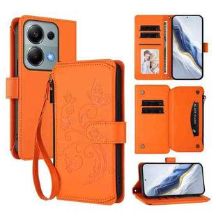 For Redmi Note 14S 4G / Note 13 Pro 4G Butterfly Love Flower Multi-card Zipper Wallet Leather Phone Case(Orange)