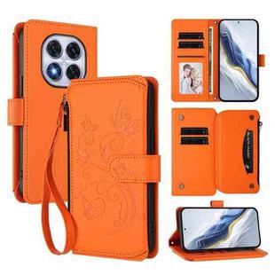 For Redmi Note 14 Pro 5G / Note 14 Pro+ 5G Butterfly Love Flower Multi-card Zipper Wallet Leather Phone Case(Orange)
