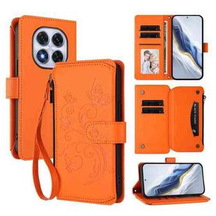 For Redmi Note 14 Pro 4G Butterfly Love Flower Multi-card Zipper Wallet Leather Phone Case(Orange)