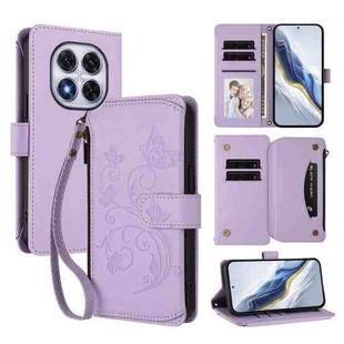 For Redmi Note 14 Pro 4G Butterfly Love Flower Multi-card Zipper Wallet Leather Phone Case(Light Purple)