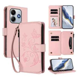 For Redmi Note 14 5G / Xiaomi Poco M7 Pro 5G Butterfly Love Flower Multi-card Zipper Wallet Leather Phone Case(Pink)