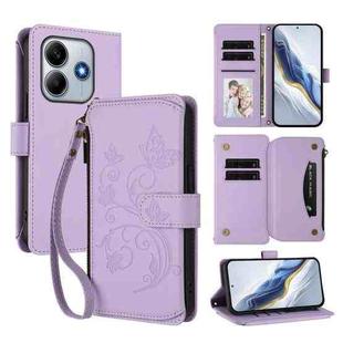 For Redmi Note 14 4G 164.84mm Butterfly Love Flower Multi-card Zipper Wallet Leather Phone Case(Light Purple)