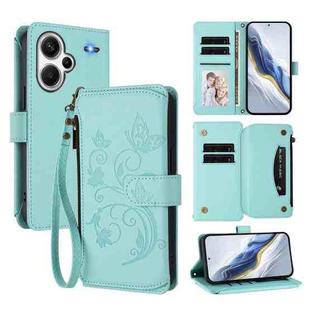 For Redmi Note 13 Pro+ Butterfly Love Flower Multi-card Zipper Wallet Leather Phone Case(Mint Green)