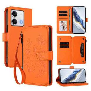 For Redmi Note 13 5G Butterfly Love Flower Multi-card Zipper Wallet Leather Phone Case(Orange)