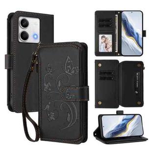For Redmi Note 13 5G Butterfly Love Flower Multi-card Zipper Wallet Leather Phone Case(Black)