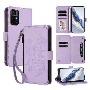 For Redmi Note 11S 5G / Xiaomi Poco M4 Pro 5G Butterfly Love Flower Multi-card Zipper Wallet Leather Phone Case(Light Purple)