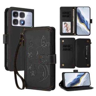 For Redmi K70 Ultra Butterfly Love Flower Multi-card Zipper Wallet Leather Phone Case(Black)