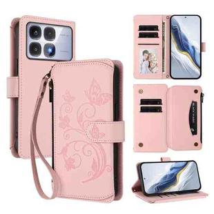 For Redmi K70 Ultra Butterfly Love Flower Multi-card Zipper Wallet Leather Phone Case(Pink)