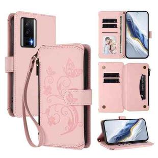 For Redmi K60 / K60 Pro Butterfly Love Flower Multi-card Zipper Wallet Leather Phone Case(Pink)