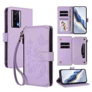 For Redmi K60 / K60 Pro Butterfly Love Flower Multi-card Zipper Wallet Leather Phone Case(Light Purple)