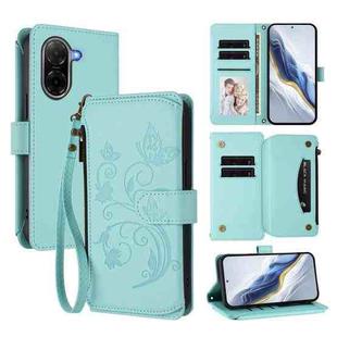 For Redmi A5 4G 173.3mm Butterfly Love Flower Multi-card Zipper Wallet Leather Phone Case(Mint Green)