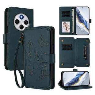 For Redmi A4 5G / A3 Pro / 14C 4G / 14R Butterfly Love Flower Multi-card Zipper Wallet Leather Phone Case(Dark Green)