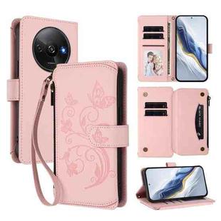 For Redmi A3 / A3x / Xiaomi Poco C61 Butterfly Love Flower Multi-card Zipper Wallet Leather Phone Case(Pink)