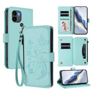 For Redmi A1+ / A2+ / Xiaomi Poco C51 Butterfly Love Flower Multi-card Zipper Wallet Leather Phone Case(Mint Green)