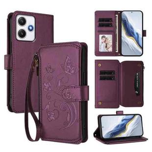 For Redmi 12 4G / 5G / Note 12R Butterfly Love Flower Multi-card Zipper Wallet Leather Phone Case(Dark Purple)