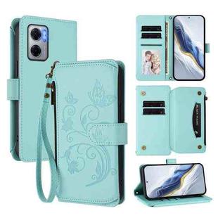 For Redmi 10 5G / Redmi 11 Prime 5G Butterfly Love Flower Multi-card Zipper Wallet Leather Phone Case(Mint Green)