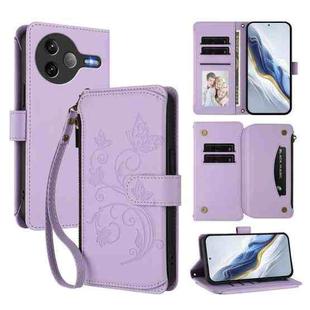 For Xiaomi Poco F7 Ultra / Redmi K80 Pro Butterfly Love Flower Multi-card Zipper Wallet Leather Phone Case(Light Purple)