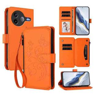 For Xiaomi Poco F7 Pro / Redmi K80 Butterfly Love Flower Multi-card Zipper Wallet Leather Phone Case(Orange)