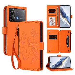 For Xiaomi Poco X6 Neo Butterfly Love Flower Multi-card Zipper Wallet Leather Phone Case(Orange)