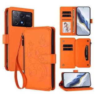 For Xiaomi Poco X6 Pro Butterfly Love Flower Multi-card Zipper Wallet Leather Phone Case(Orange)