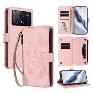 For Xiaomi Poco X6 Pro Butterfly Love Flower Multi-card Zipper Wallet Leather Phone Case(Pink)