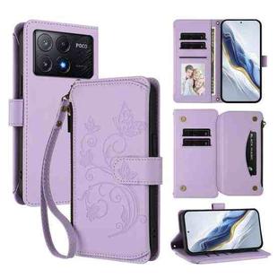 For Xiaomi Poco X6 Pro Butterfly Love Flower Multi-card Zipper Wallet Leather Phone Case(Light Purple)
